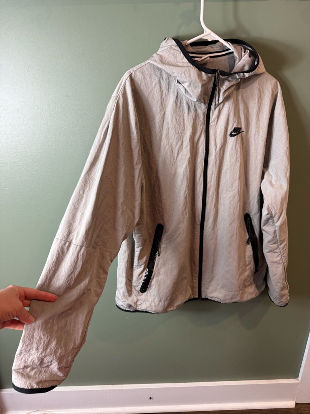 Nike Tech Woven Full Zip Windbreaker Lined Jacket Mens Gray L sz